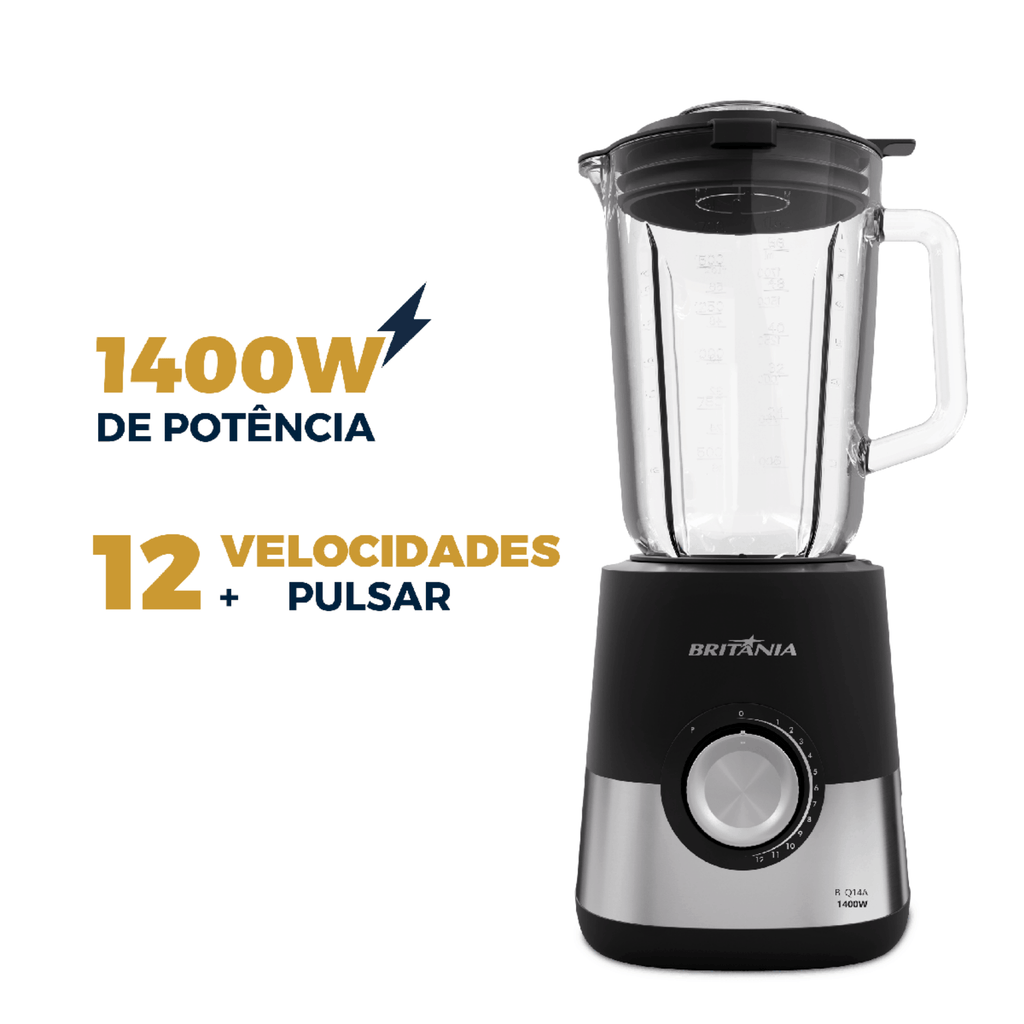 Liquidificador Britania 2,3L BLQ14A Jarra em Vidro 1400W Inox 220V