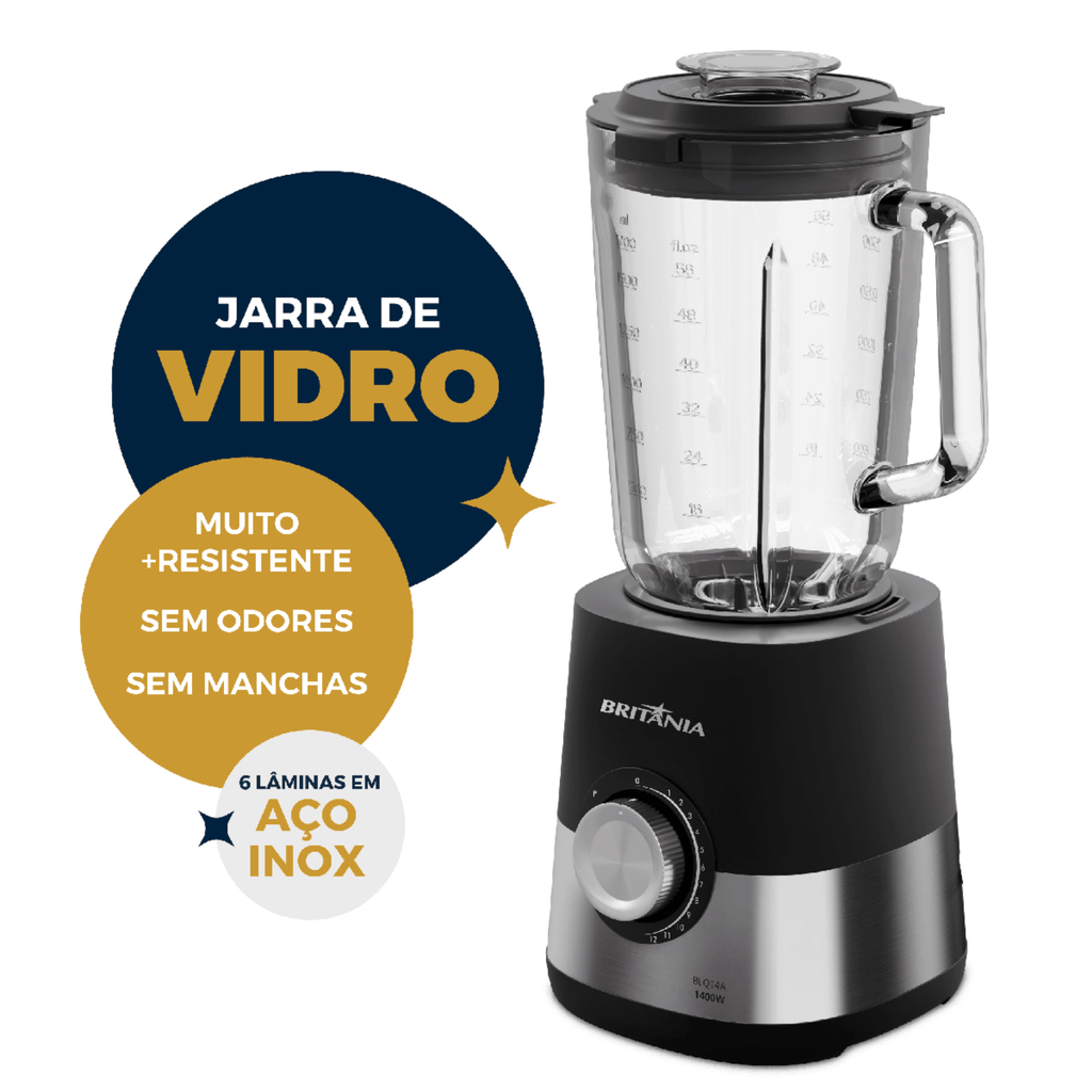 Liquidificador Britania 2,3L BLQ14A Jarra em Vidro 1400W Inox 220V