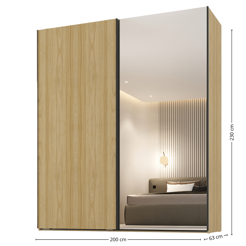Roupeiro Creta Mambel 200cm 2 Portas de Correr com Espelho 100% MDF Olmo