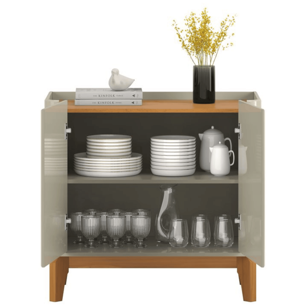 Balcão Buffet Flip Patrimar 86cm 2 Portas Off White e Cinamomo