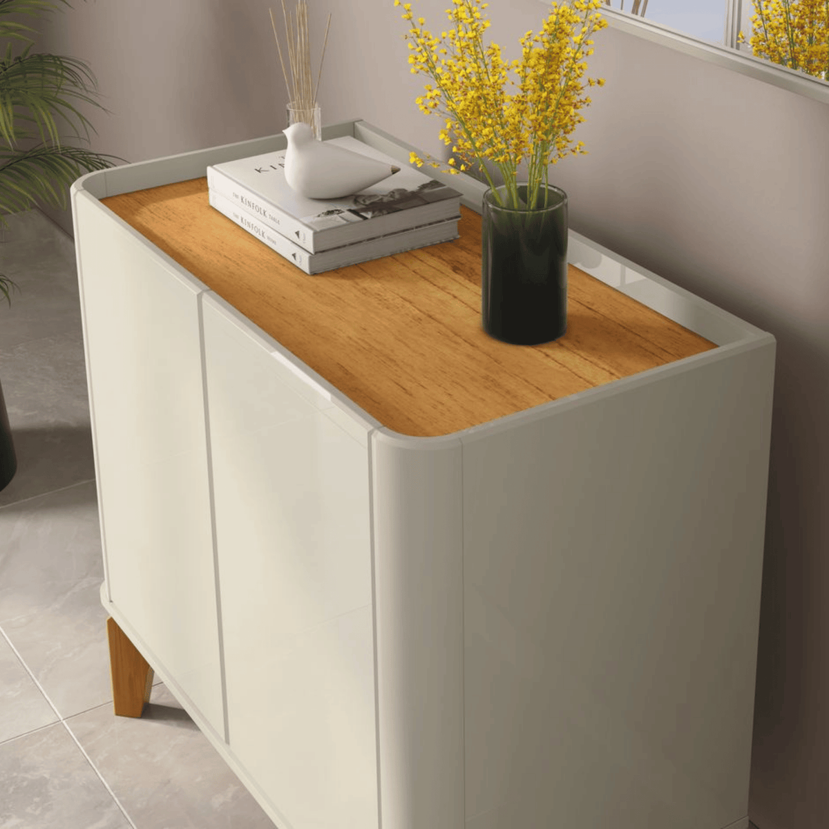 Balcão Buffet Flip Patrimar 86cm 2 Portas Off White e Cinamomo