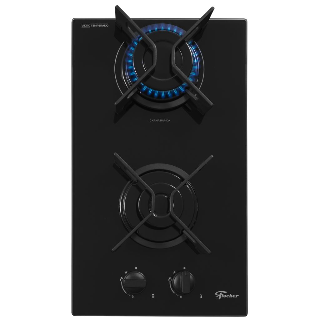 Cooktop à Gás Fischer 2 Bocas Fit Line Trempe Iron Preto Bivolt