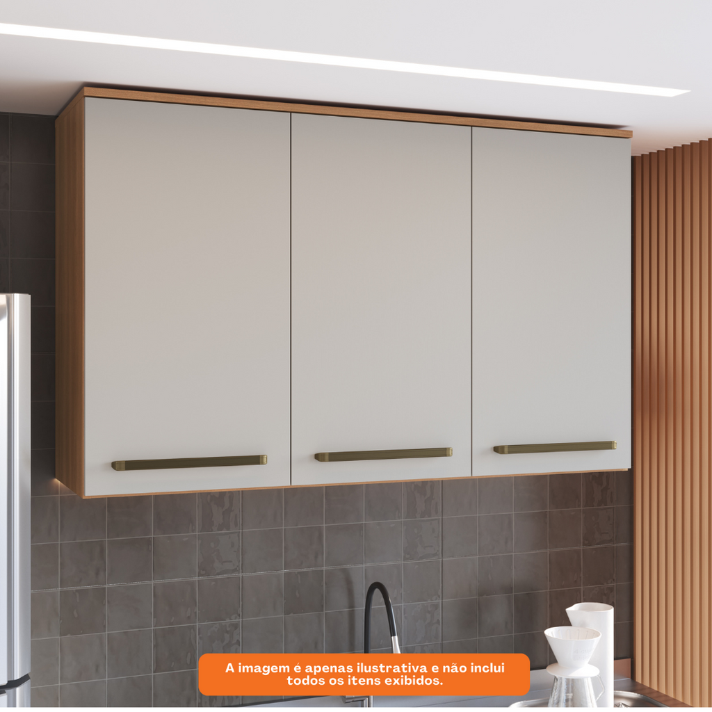 Armário Aéreo de Cozinha Isabelle Delmarco 120cm 3 Portas Freijó e Arenas