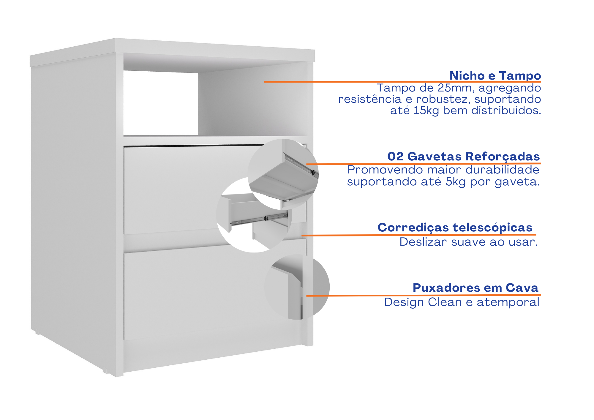 Mesa de Cabeceira Gales 100% MDF Mambel 2 Gavetas e 1 Nicho