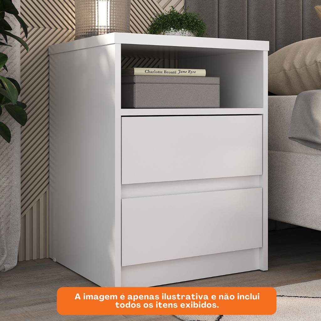 Mesa de Cabeceira Gales 100% MDF Mambel 2 Gavetas e 1 Nicho