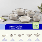 Jogo de Panelas Tramontina Veronese 5 Peças em Revestimento Cerâmico Antiaderente  Bege