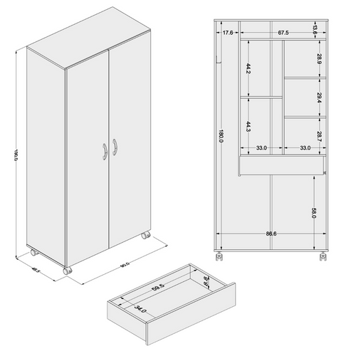 Armário Multiuso São Paulo Politorno Lavanderia 2 Portas 90cm Branco
