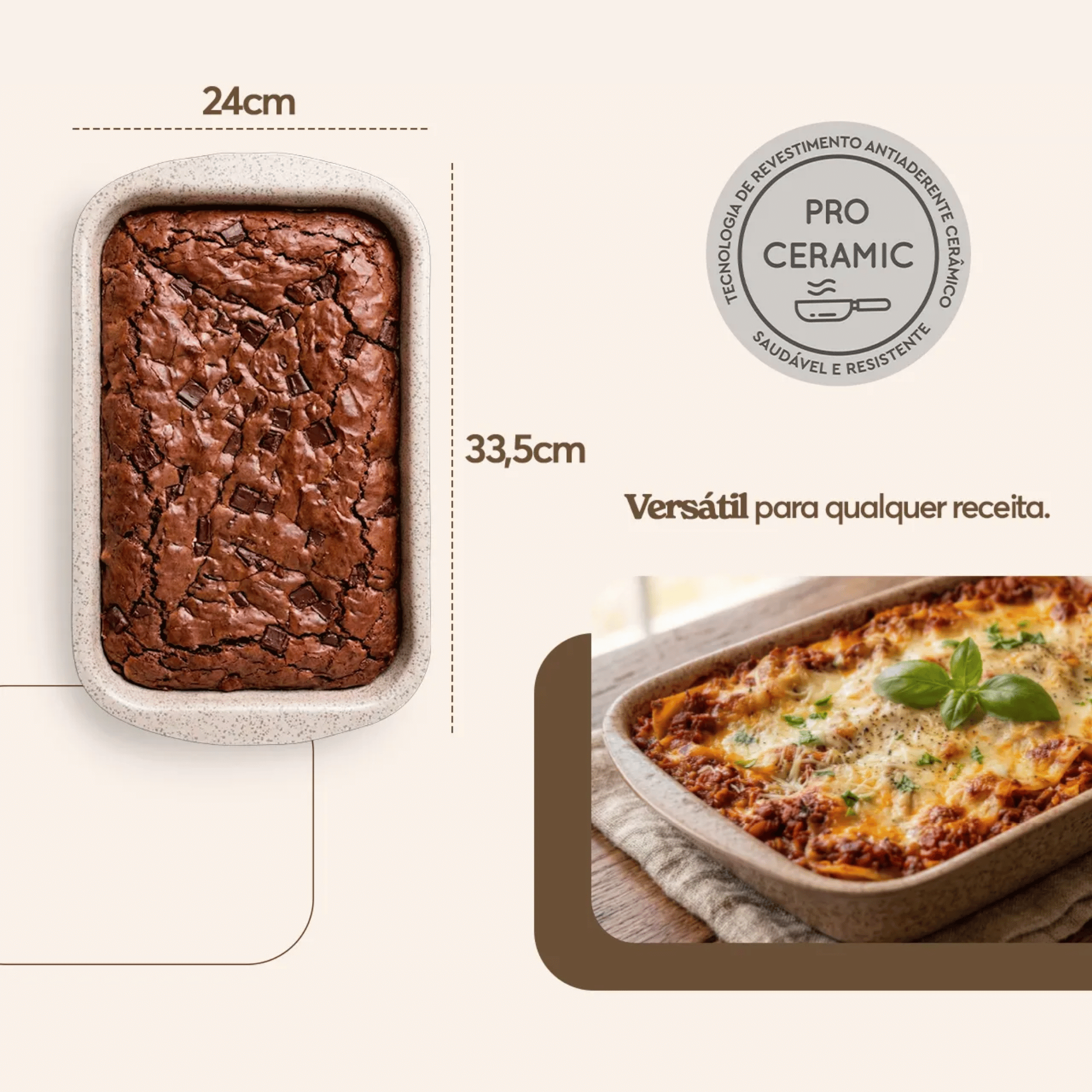 Assadeira Brinox Ceramic Life Bakeware Retangular Vanilla