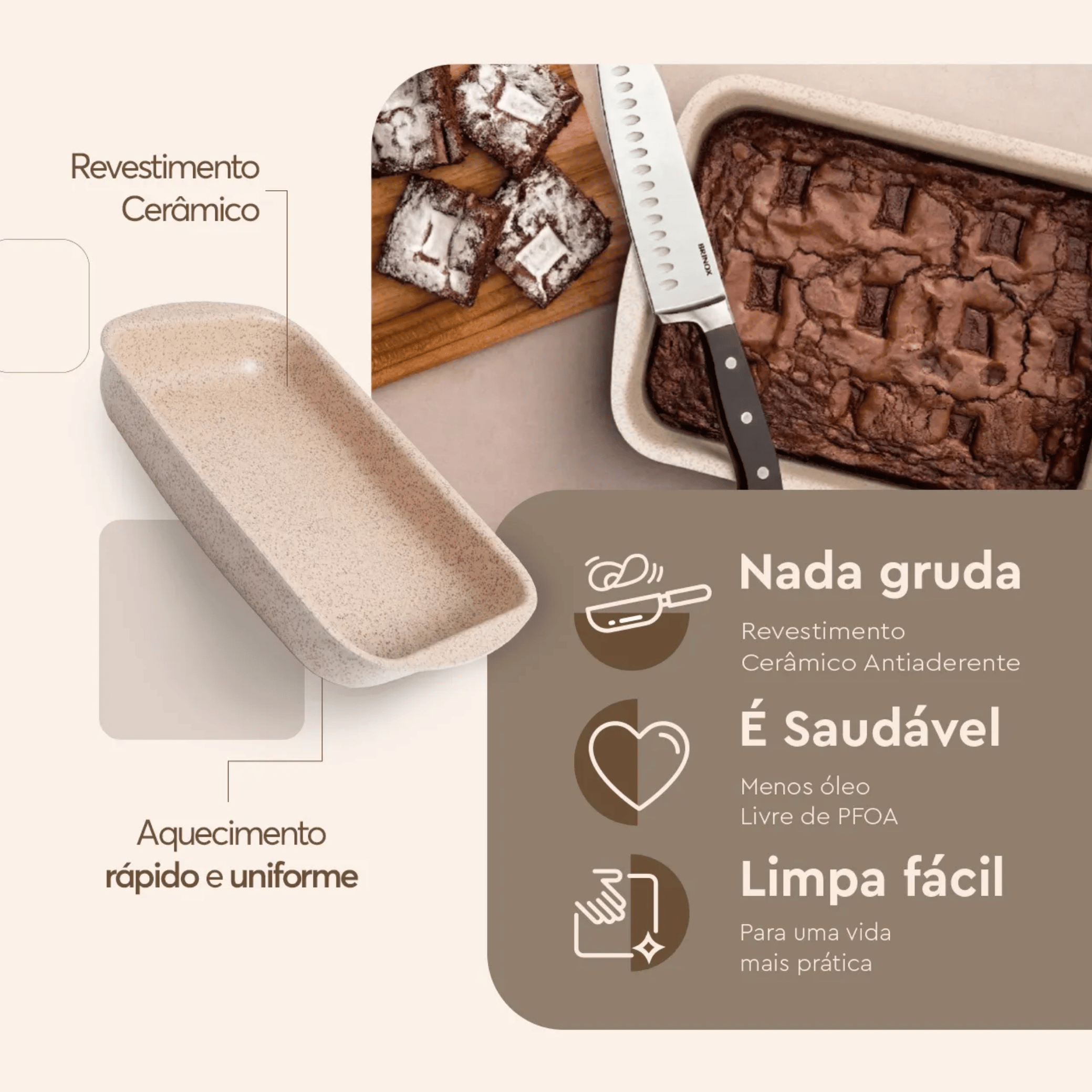 Assadeira Brinox Ceramic Life Bakeware Retangular Vanilla