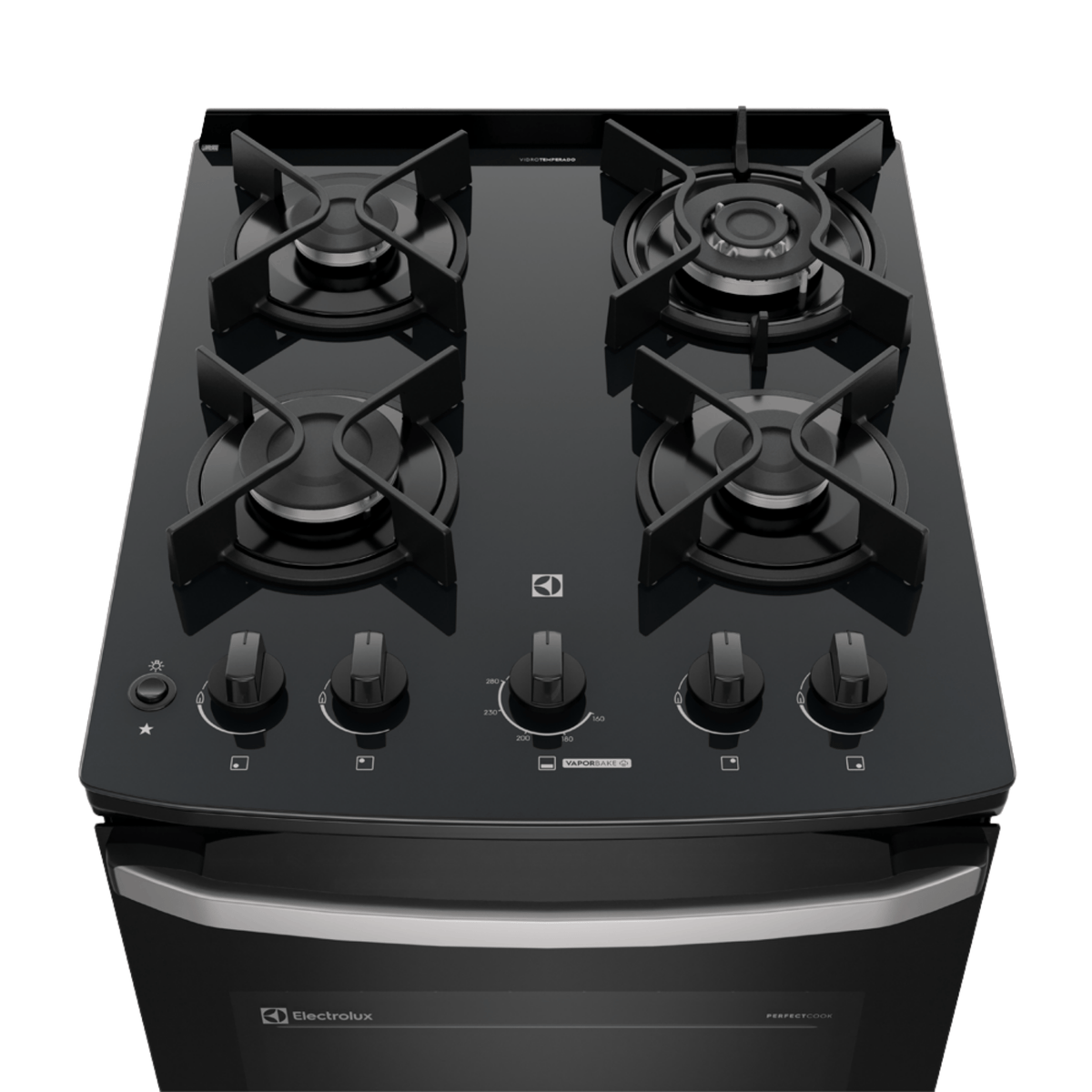 Fogão 4 Bocas Electrolux Efficient FE4GB Piso Mesa Vidro Tripla Chama PerfectCook Preto Bivolt