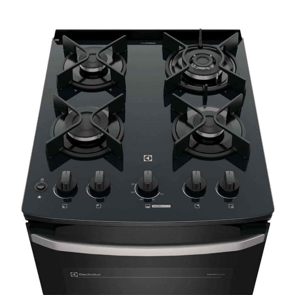 Fogão 4 Bocas Electrolux Efficient FE4GB Piso Mesa Vidro Tripla Chama PerfectCook Preto Bivolt