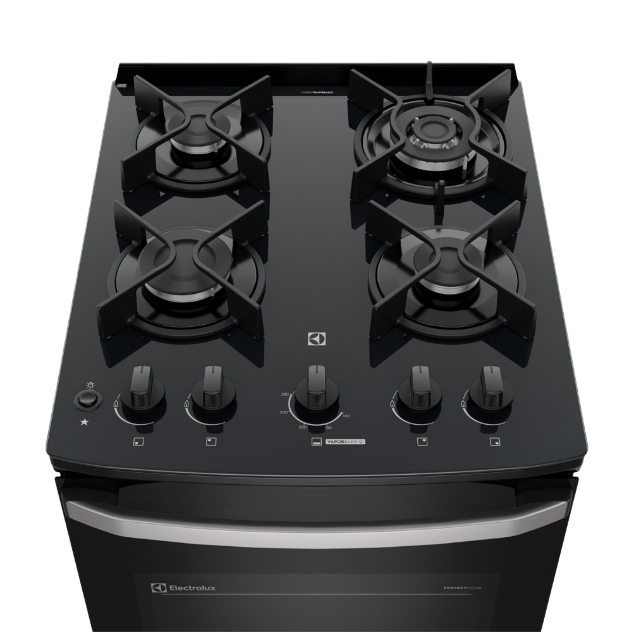 Fogão 4 Bocas Electrolux Efficient FE4GB Piso Mesa Vidro Tripla Chama PerfectCook Preto Bivolt