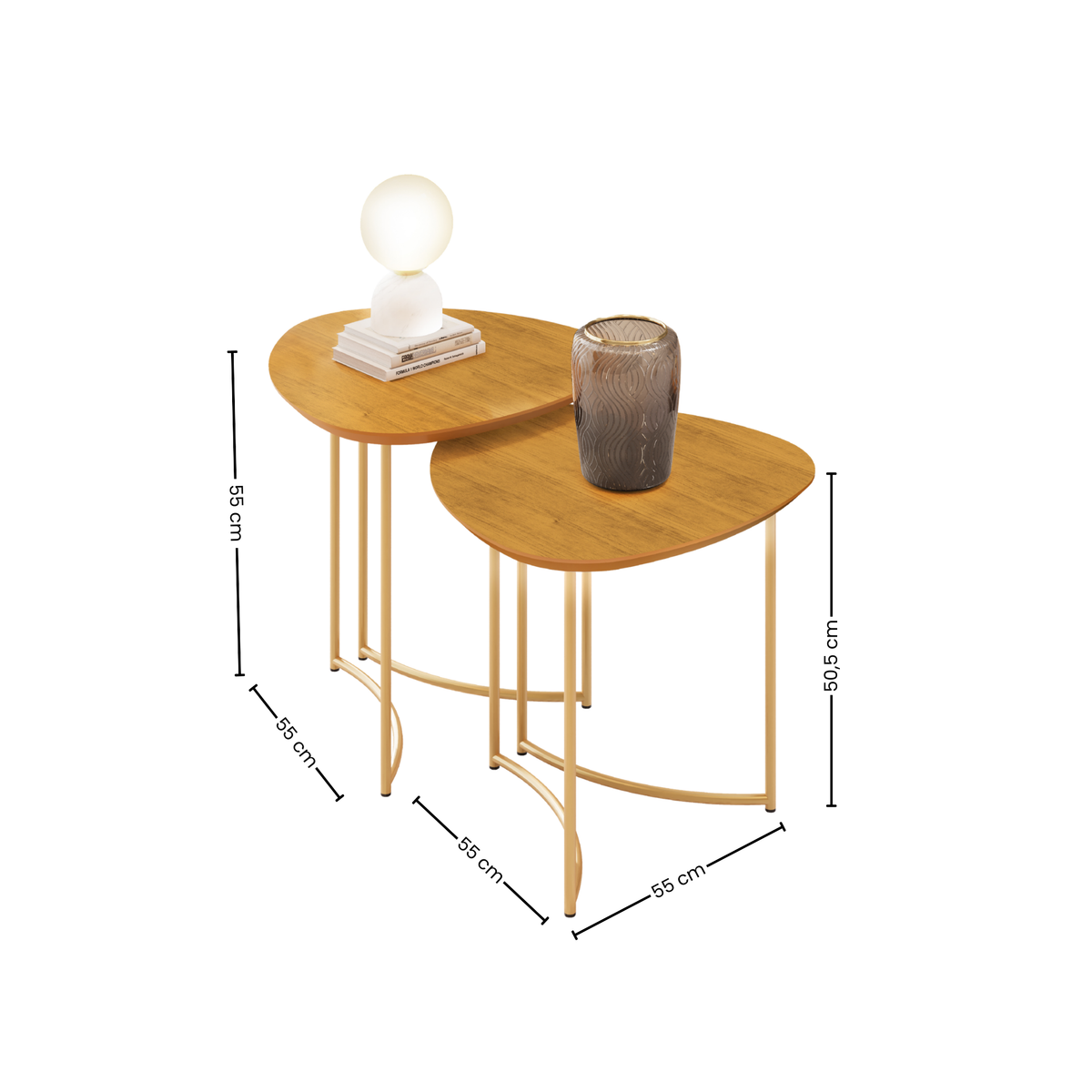 Mesa Lateral Pétala DJ Móveis Orgânica Pé Dourado Cedro