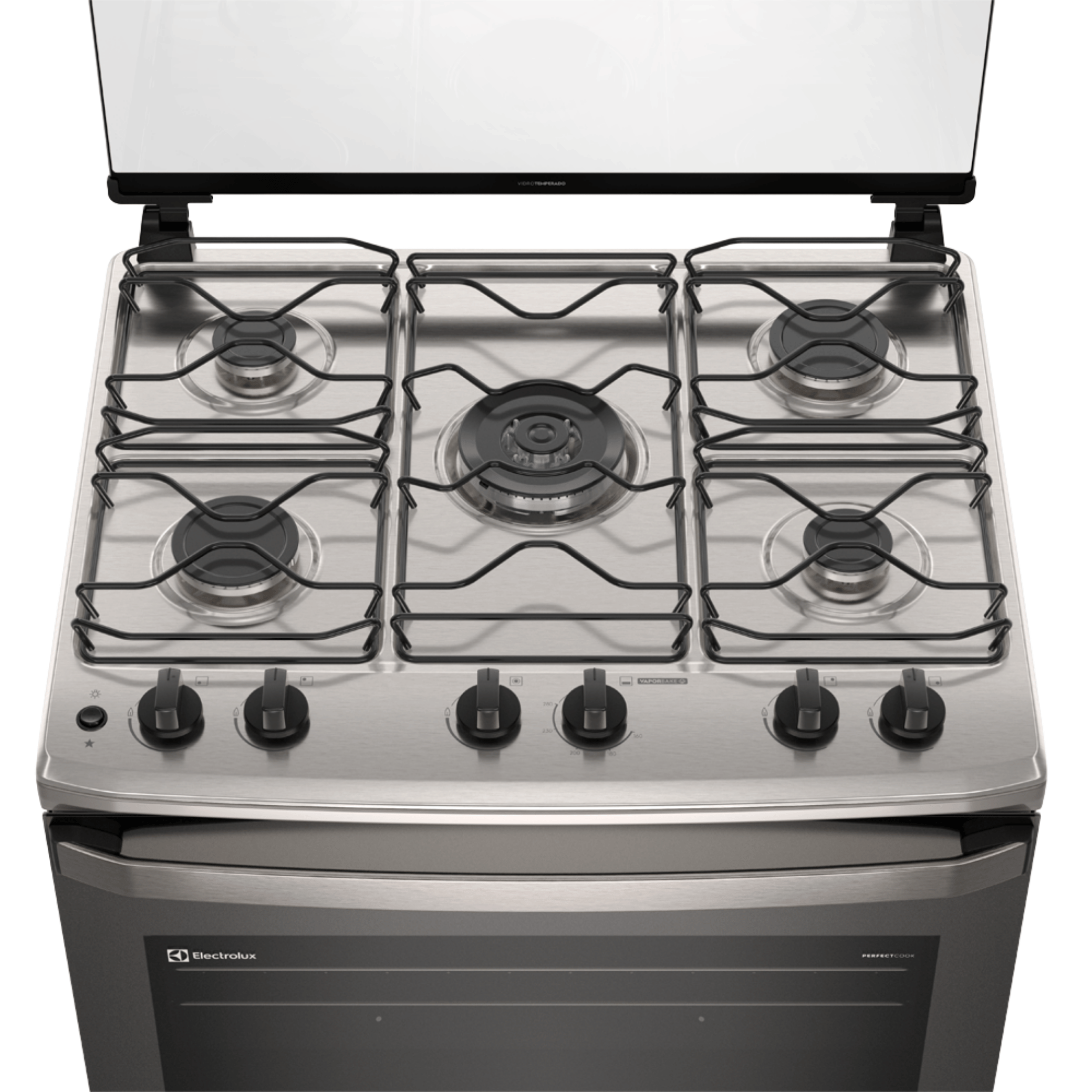 Fogão 5 Bocas Electrolux Efficient FE5IG Piso Mesa de Inox PerfectCook e VaporBake Cinza Bivolt