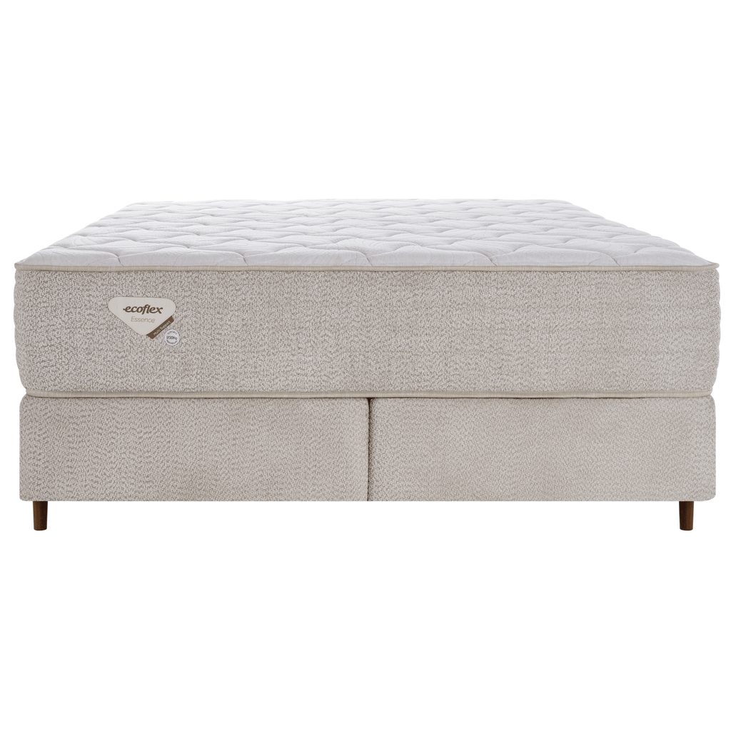 Conjunto Cama Box Multi Suportt Queen Ecoflex 158x198x57cm Miracoil Bouclê Bege