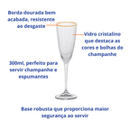 Jogo de 6 Taças para Champanhe com Borda Dourada Lines 300ml