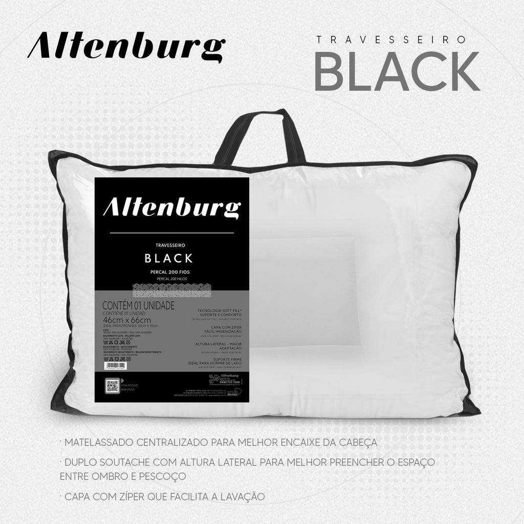 Travesseiro Altenburg Black 200 Fios 46x66cm Capa com Zíper