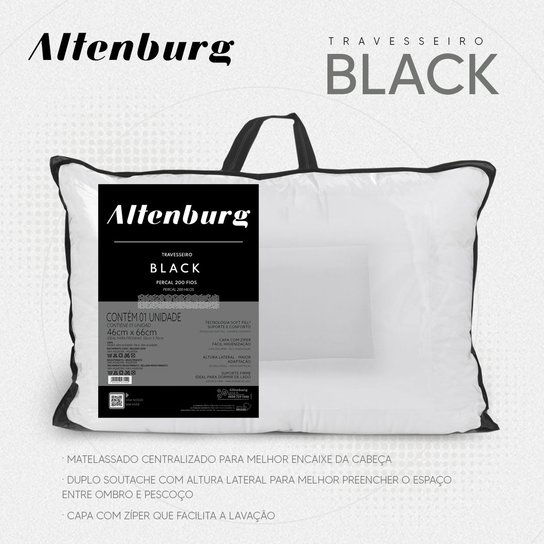 Travesseiro Altenburg Black 200 Fios 46x66cm Capa com Zíper