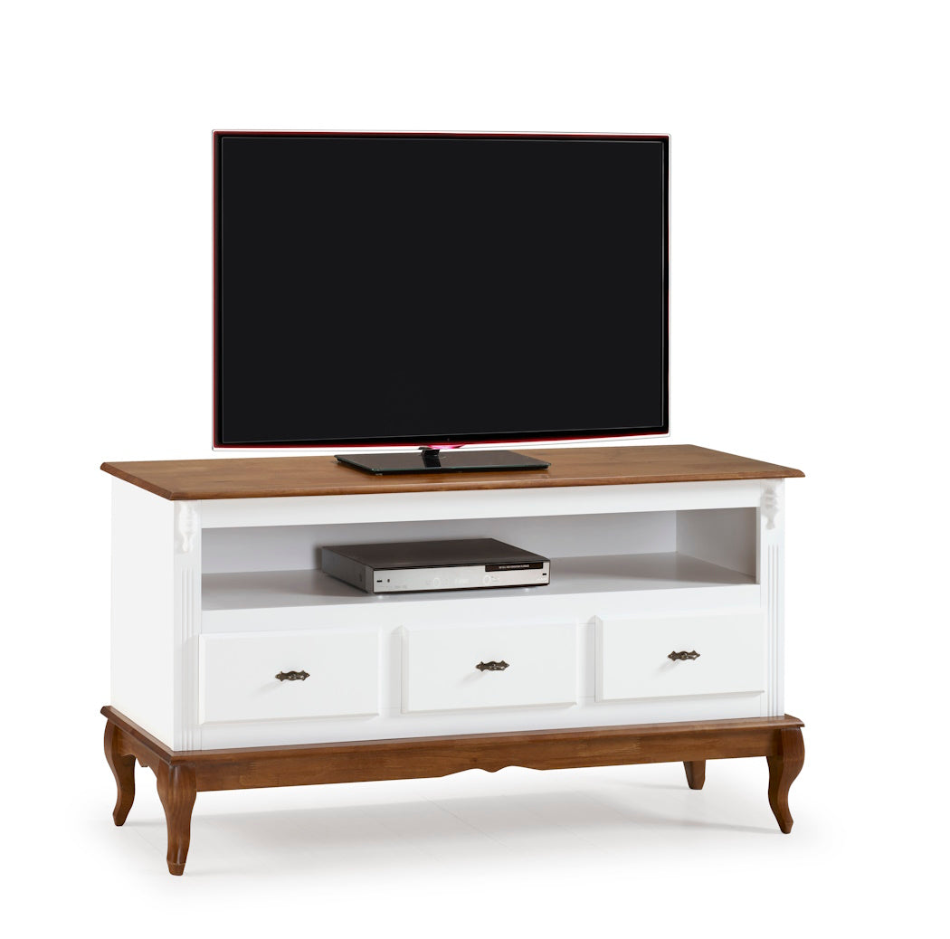 Rack Rústico 150cm Linz 60501 3 Gavetas Branco e Imbuia