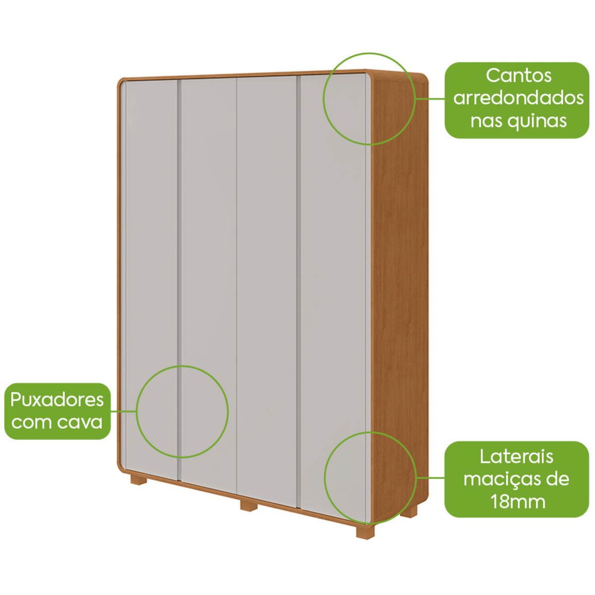 Roupeiro Loop Lopas 184cm 100% MDF 4 Portas com Pés Amêndoa e Off White