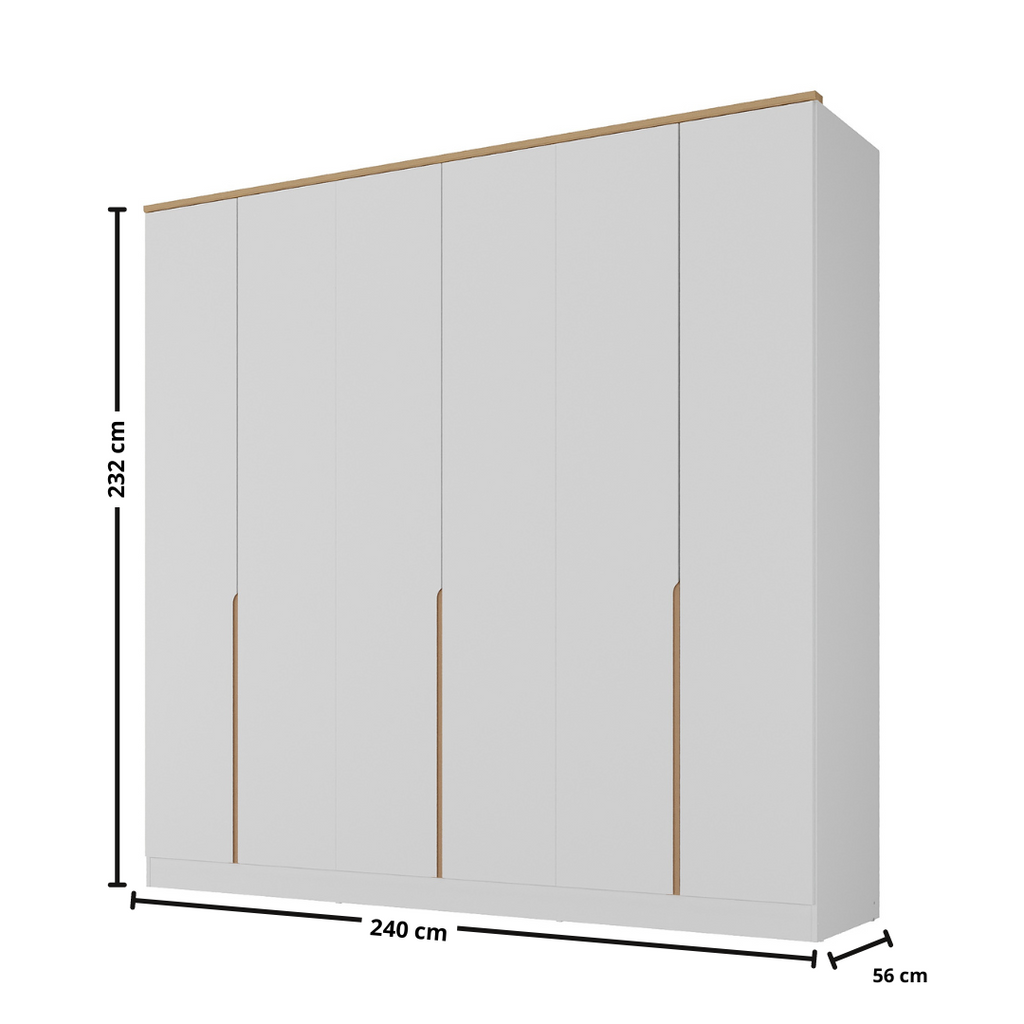 Roupeiro Logan Mambel 240cm 100% MDF 6 Portas Branco e Olmo