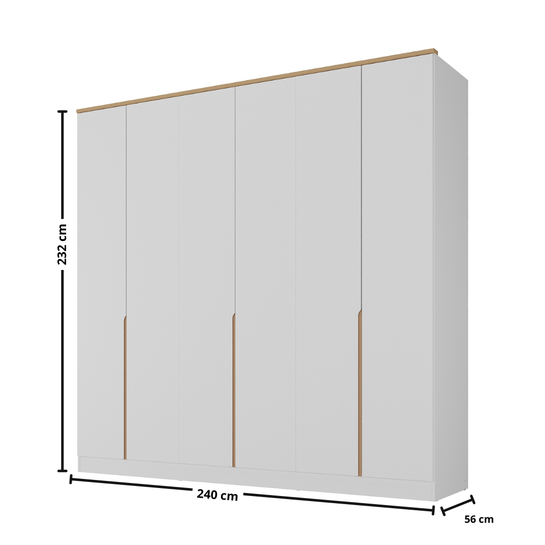 Roupeiro Logan Mambel 240cm 100% MDF 6 Portas Branco e Olmo