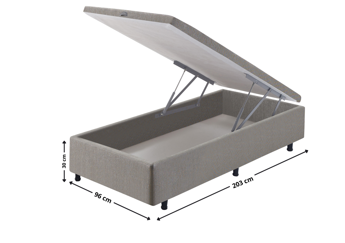 Base Baú Para Colchão Solteiro Queen Ecoflex 96x203x30 Cinza Chumbo