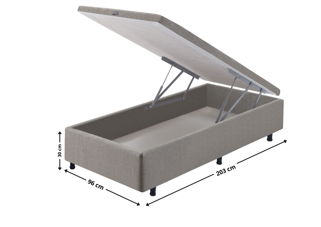 Base Baú Para Colchão Solteiro Queen Ecoflex 96x203x30 Cinza Chumbo