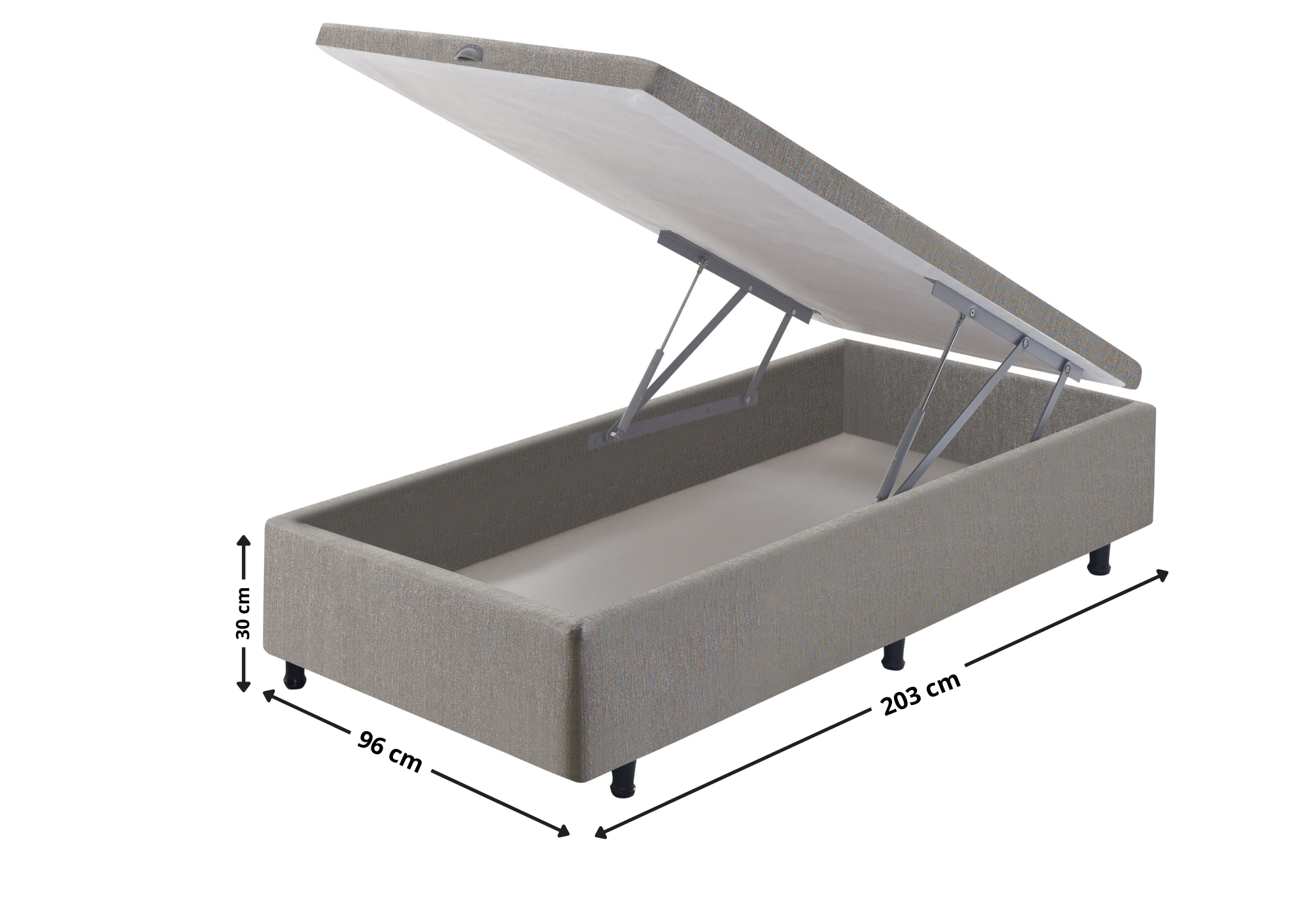 Base Baú Para Colchão Solteiro Queen Ecoflex 96x203x30 Cinza Chumbo