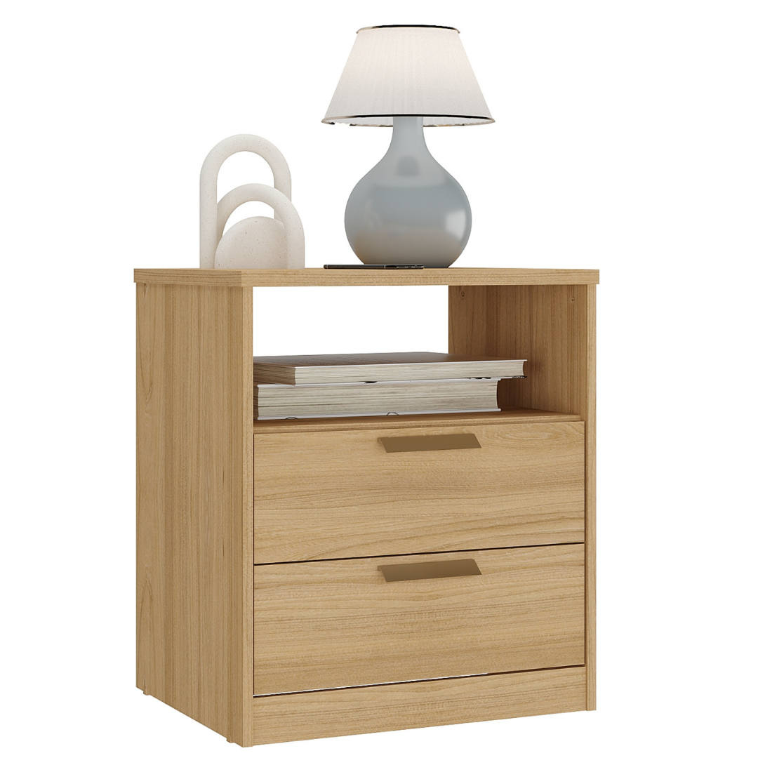 Mesa de Cabeceira Divino Mambel 100% MDF 2 Gavetas Olmo