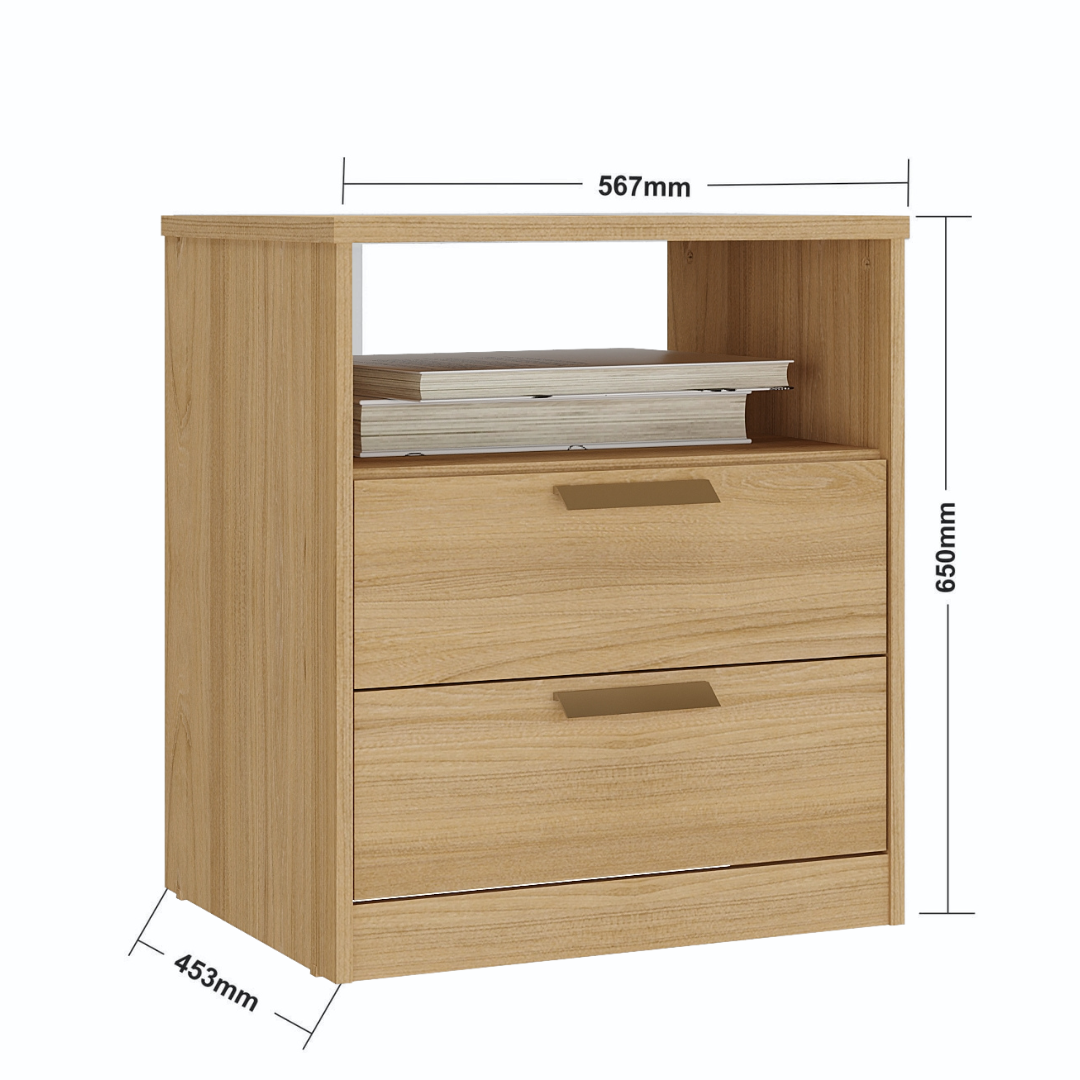 Mesa de Cabeceira Divino Mambel 100% MDF 2 Gavetas Olmo