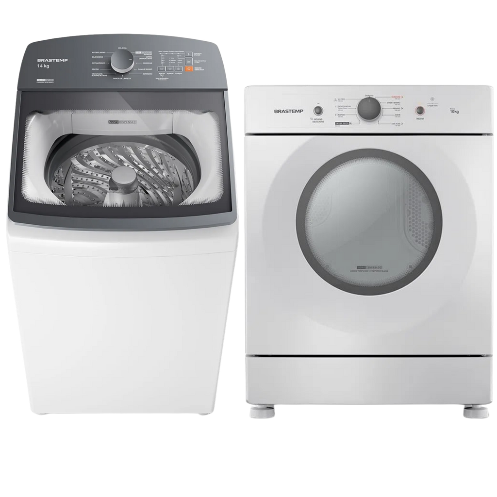 Conjunto Brastemp Lavadora de Roupas 14kg Advanced BWF14AB + Secadora Piso 10kg BSR10BB 220V