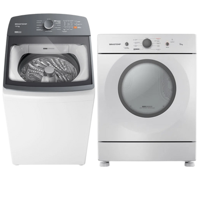 Conjunto Brastemp Lavadora de Roupas 14kg Advanced BWF14AB + Secadora Piso 10kg BSR10BB 220V