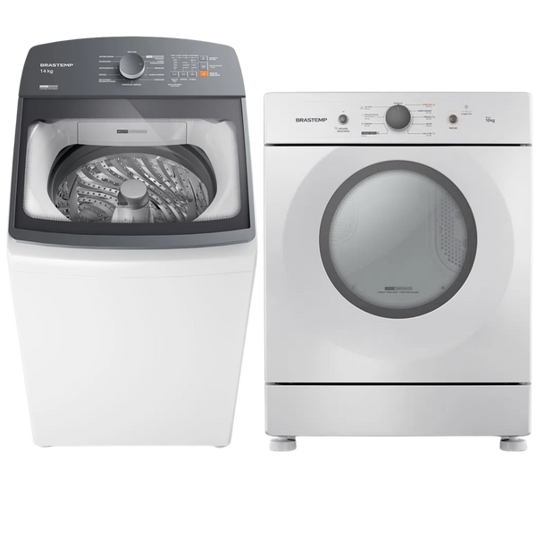 Conjunto Brastemp Lavadora de Roupas 14kg Advanced BWF14AB + Secadora Piso 10kg BSR10BB 220V