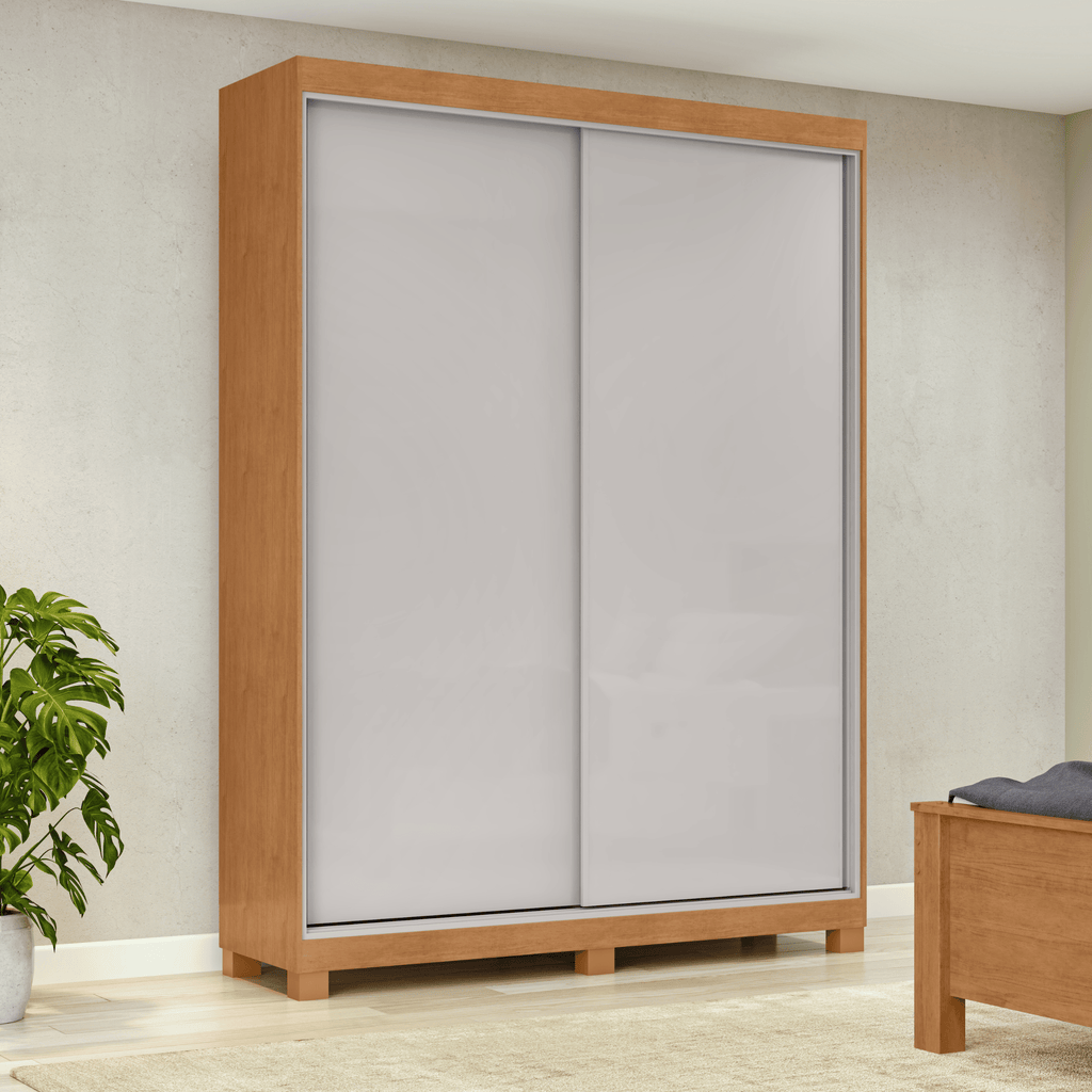 Roupeiro Quadrix Lopas154cm 2 Portas Correr 100% MDF com Pés Flex Amêndoa e Off White