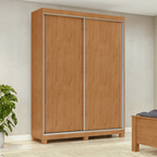 Roupeiro Quadrix Lopas154cm 2 Portas Correr 100% MDF com Pés Flex Amêndoa e Off White