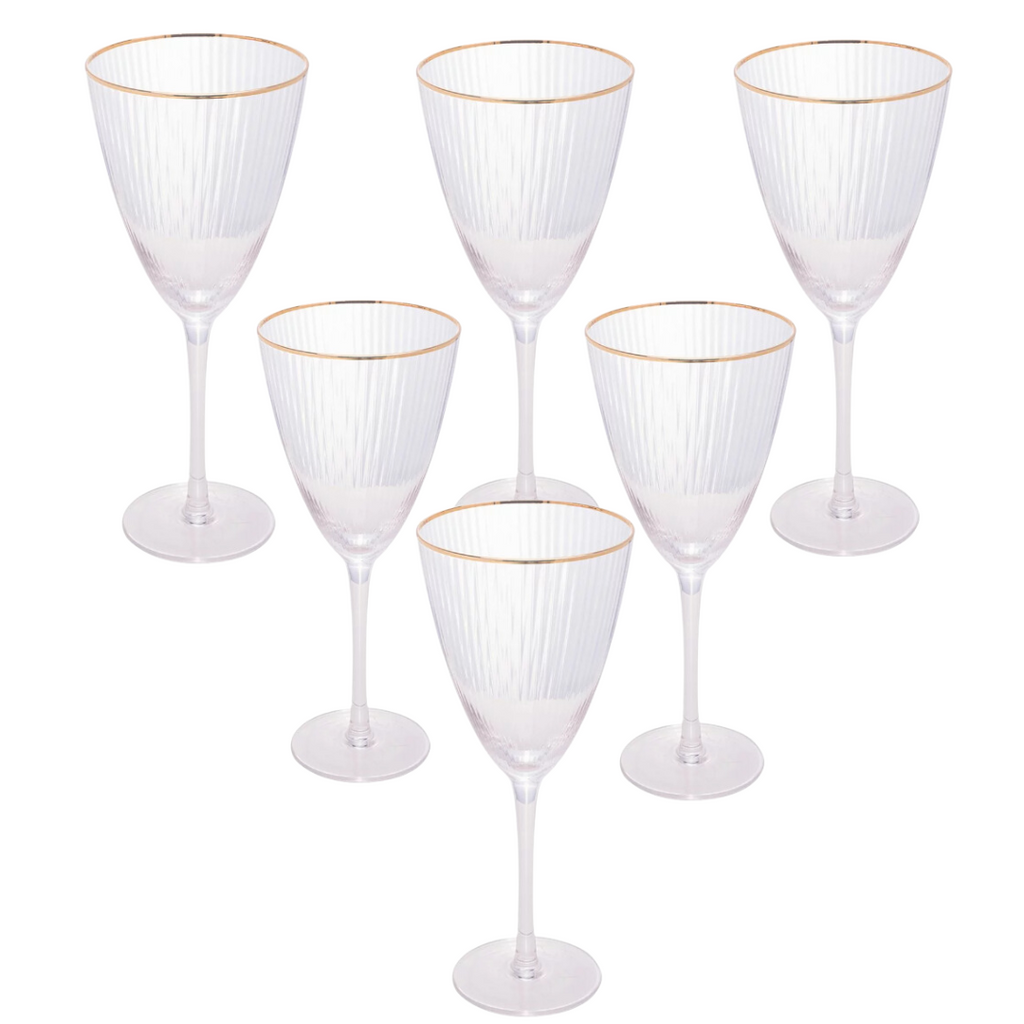 Jogo de 6 Taças para Vinho Rojemac  Borda Dourada Lines 400ml