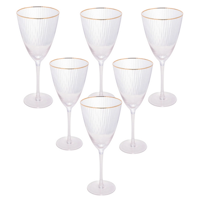 Jogo de 6 Taças para Vinho Rojemac  Borda Dourada Lines 400ml