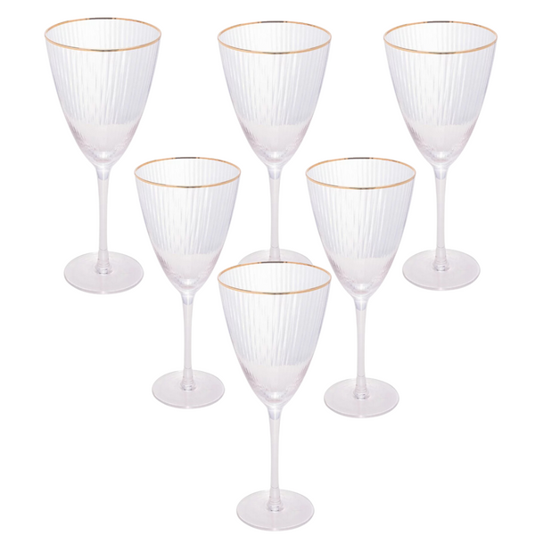 Jogo de 6 Taças para Vinho Rojemac  Borda Dourada Lines 400ml