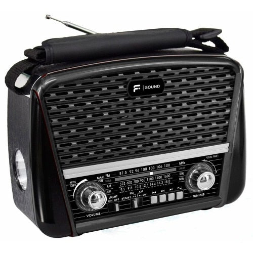 Rádio Portátil Retrô Fsound FS-1631 USB Bluetooh Preto Bivolt