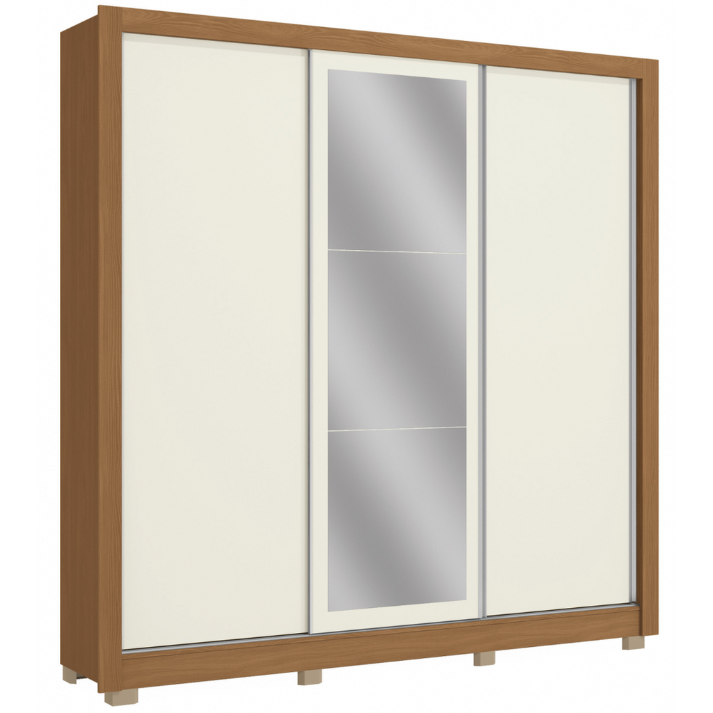 Roupeiro CB07M570 Kappesberg 223cm 3 Portas Flex com Espelho Canela e Off White