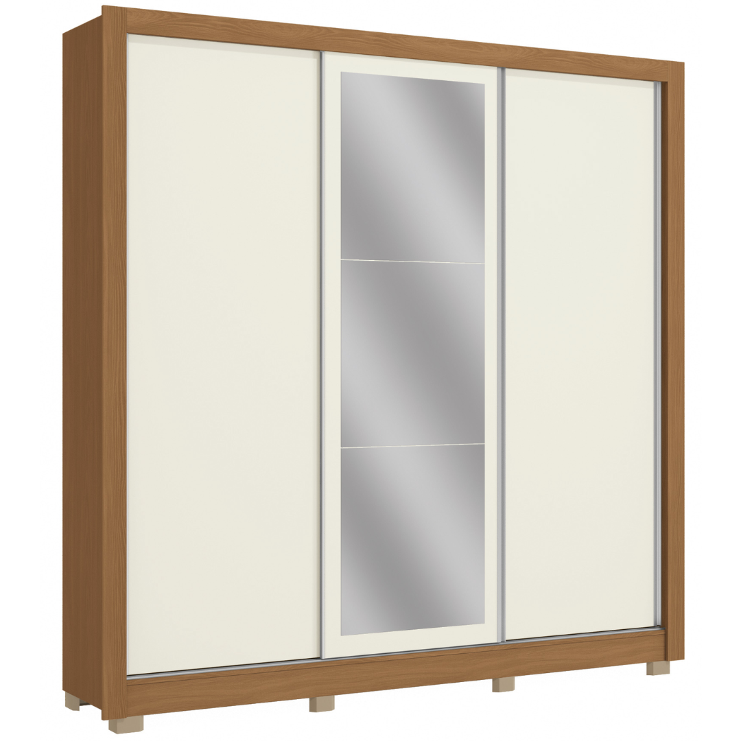 Roupeiro CB07M570 Kappesberg 223cm 3 Portas Flex com Espelho Canela e Off White