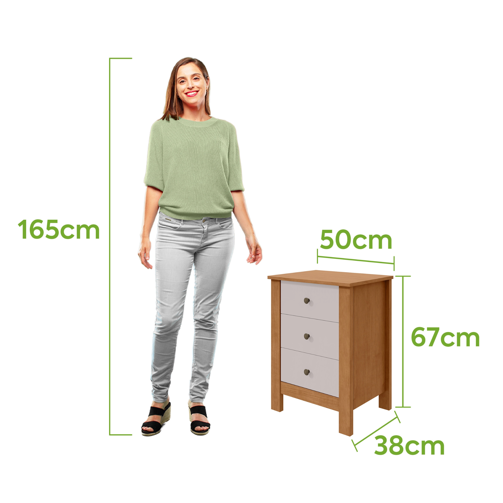 Mesa de Cabeceira Maggiore Lopas 3 Gavetas Amêndoa e Off White
