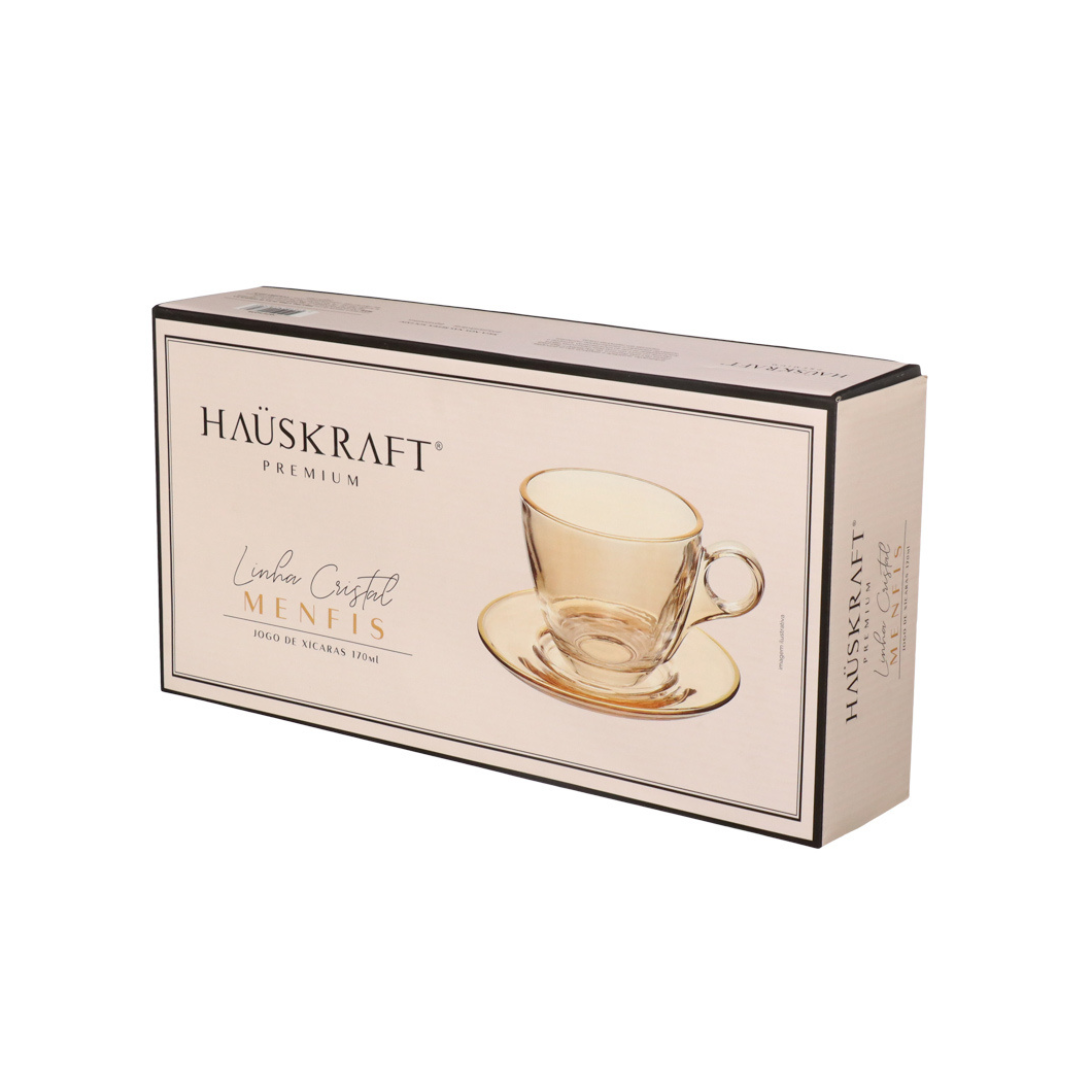 Jogo 4 Xícaras com Pires de Cristal Menfis 170ml Ambar
