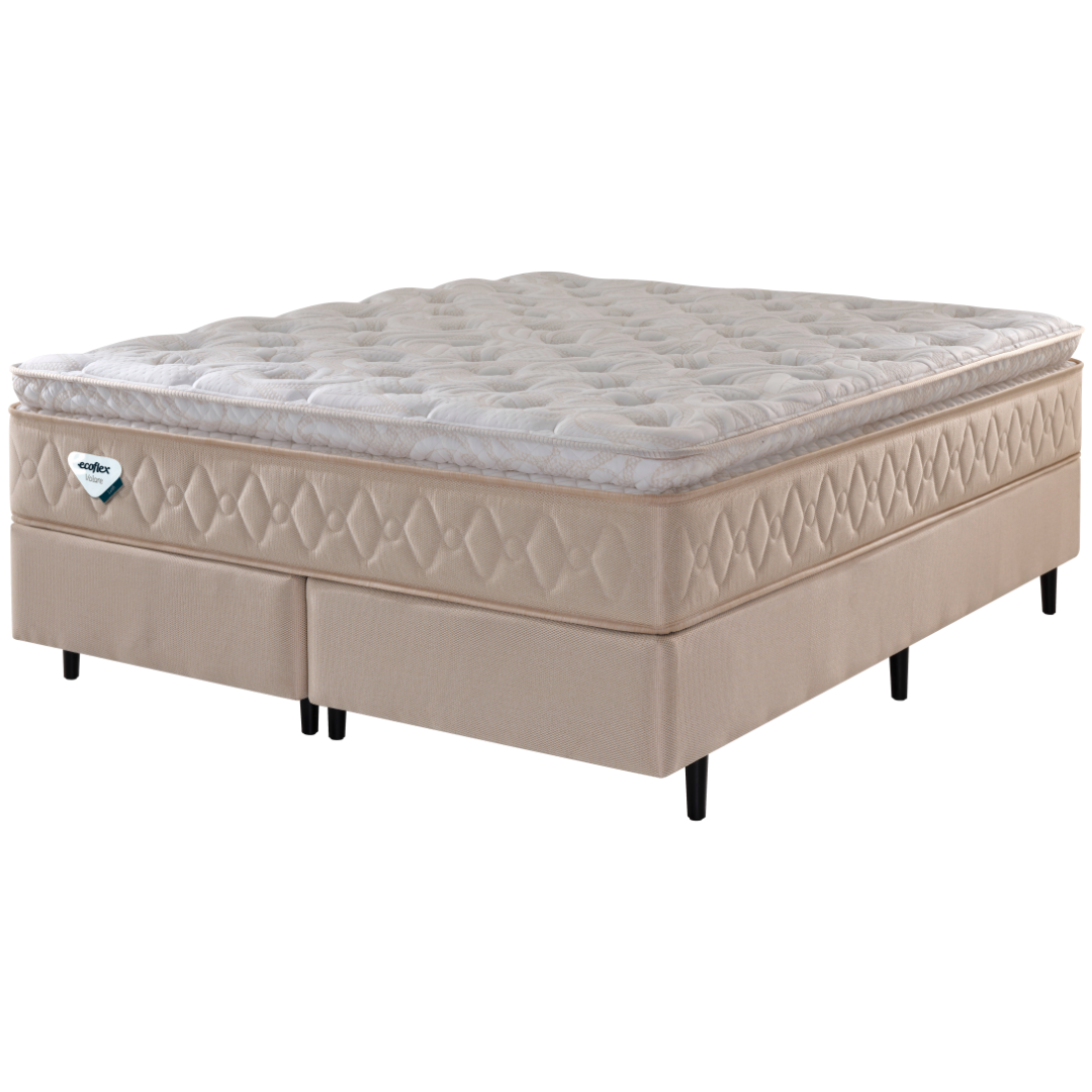Conjunto Cama Box Lush Queen Ecoflex 158x198x72cm Molas Ensacadas Linho Bege