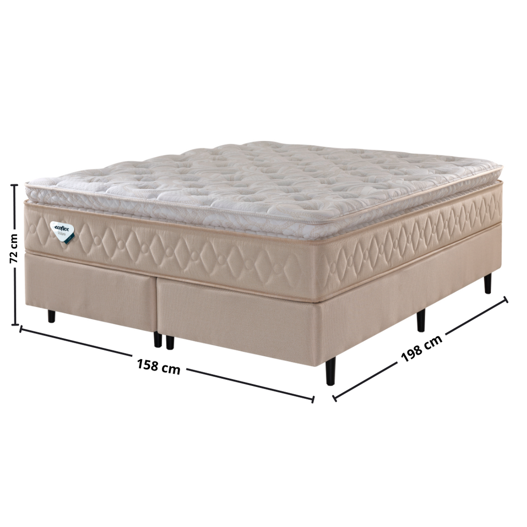 Conjunto Cama Box Lush Queen Ecoflex 158x198x72cm Molas Ensacadas Linho Bege
