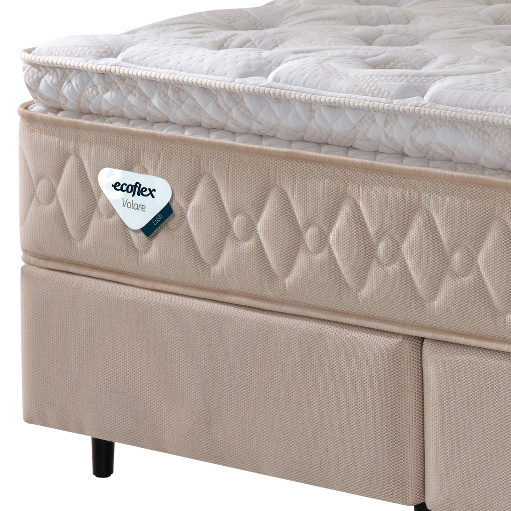 Conjunto Cama Box Lush Queen Ecoflex 158x198x72cm Molas Ensacadas Linho Bege