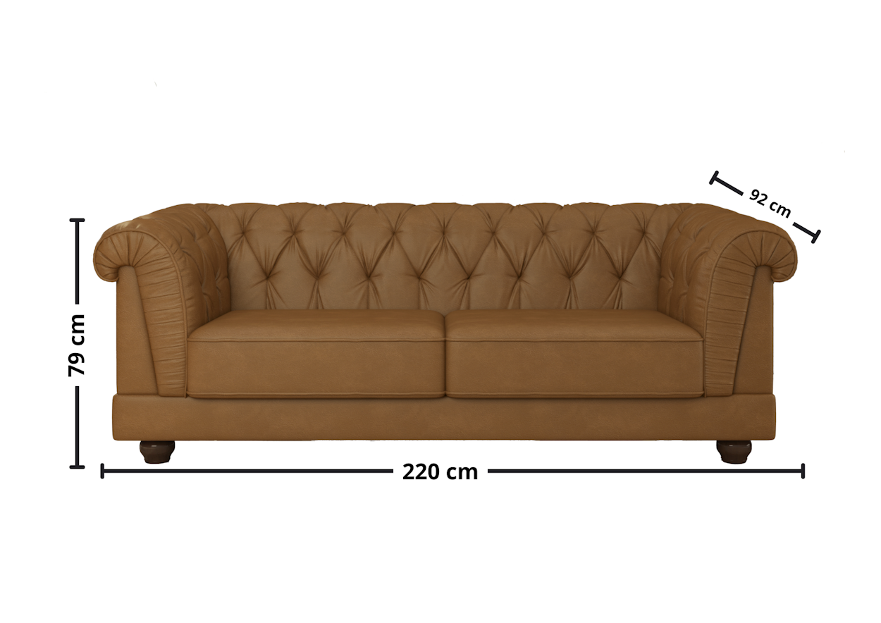 Sofá Living Ponteio 220cm Molufan 2 assentos Corino Caramelo
