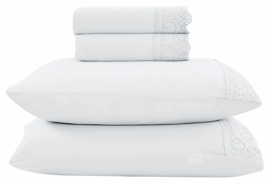Jogo de  Roupa de Cama Casal  4 Peças  Hedrons Toque de Algodão Rendas Branco