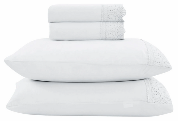 Jogo de  Roupa de Cama Casal  4 Peças  Hedrons Toque de Algodão Rendas Branco